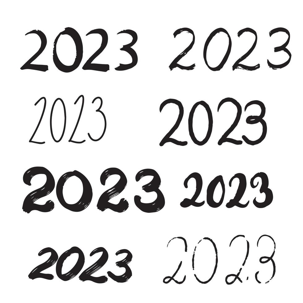 2023 - número de tinta negra vectorial aislado en el conjunto de fondo blanco. dígitos 2023 letras de trazo de pincel. colección de elementos de diseño dibujados a mano para calendario, tarjetas de año nuevo vector