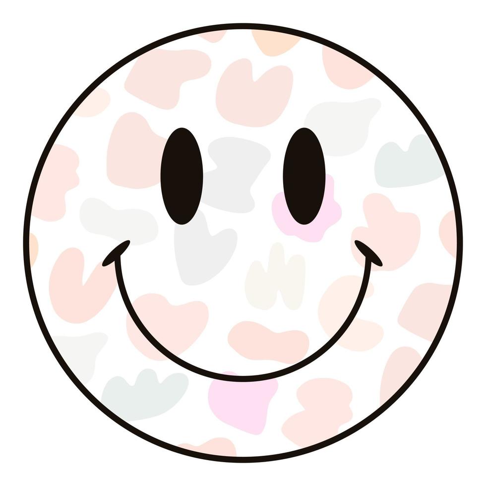 Cute happy face with smile circle symbol with pastel spots. Vector illustration isolated on white background. Cuteclip art, design element