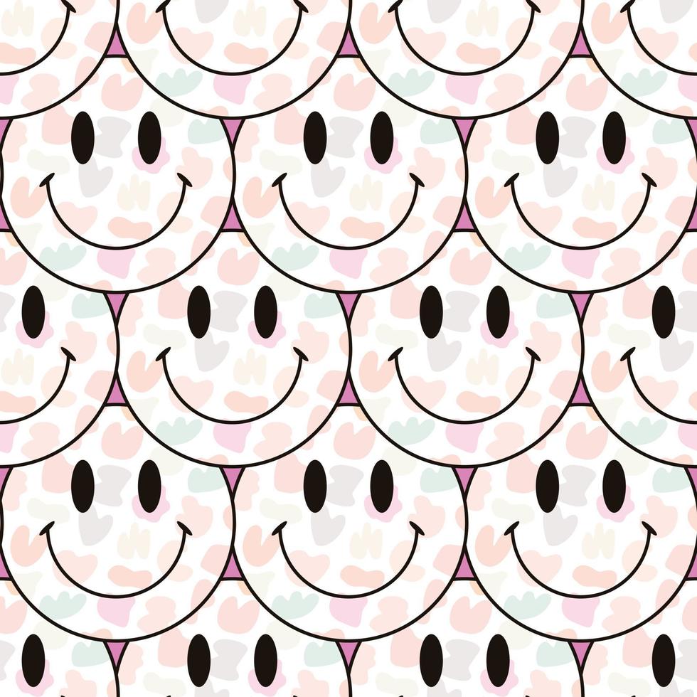 Seamless pattern background with happy face with smile circles mosaic tile. cute y2k 90s modern trendy psychedelic texture, wallpaper, texture print. Positive vibes aesthetic design vector