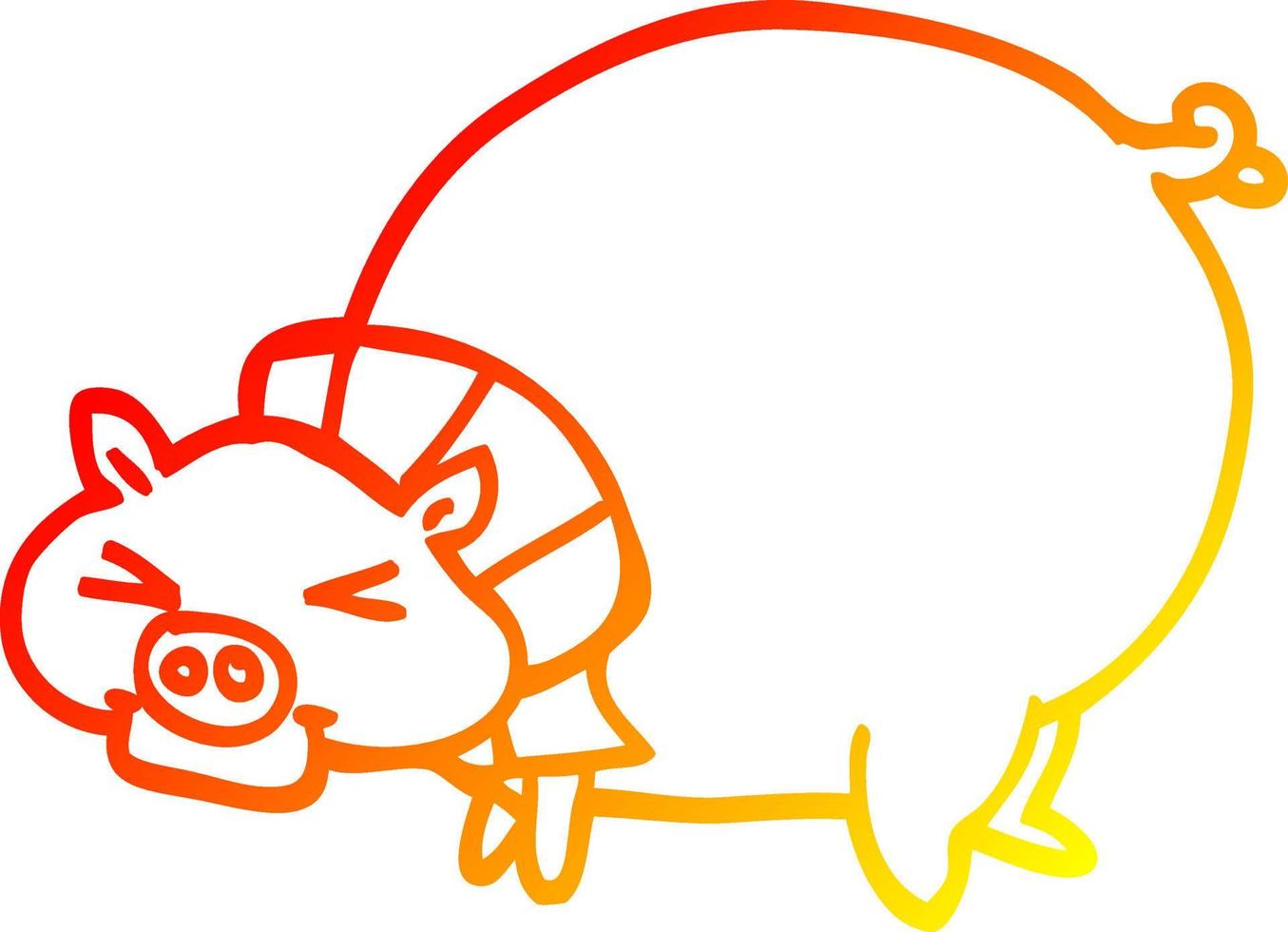 warm gradient line drawing cartoon fat pig vector