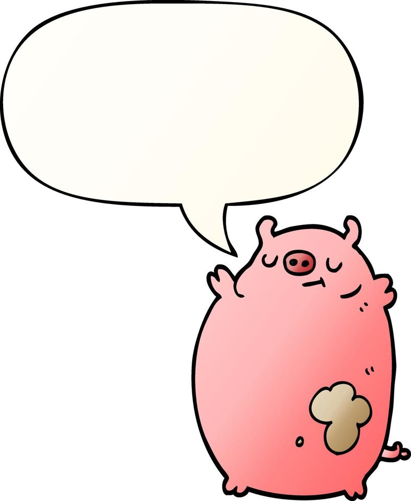 cartoon fat pig and speech bubble in smooth gradient style vector