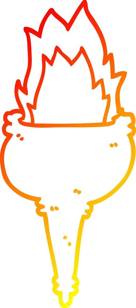 warm gradient line drawing cartoon flaming torch vector