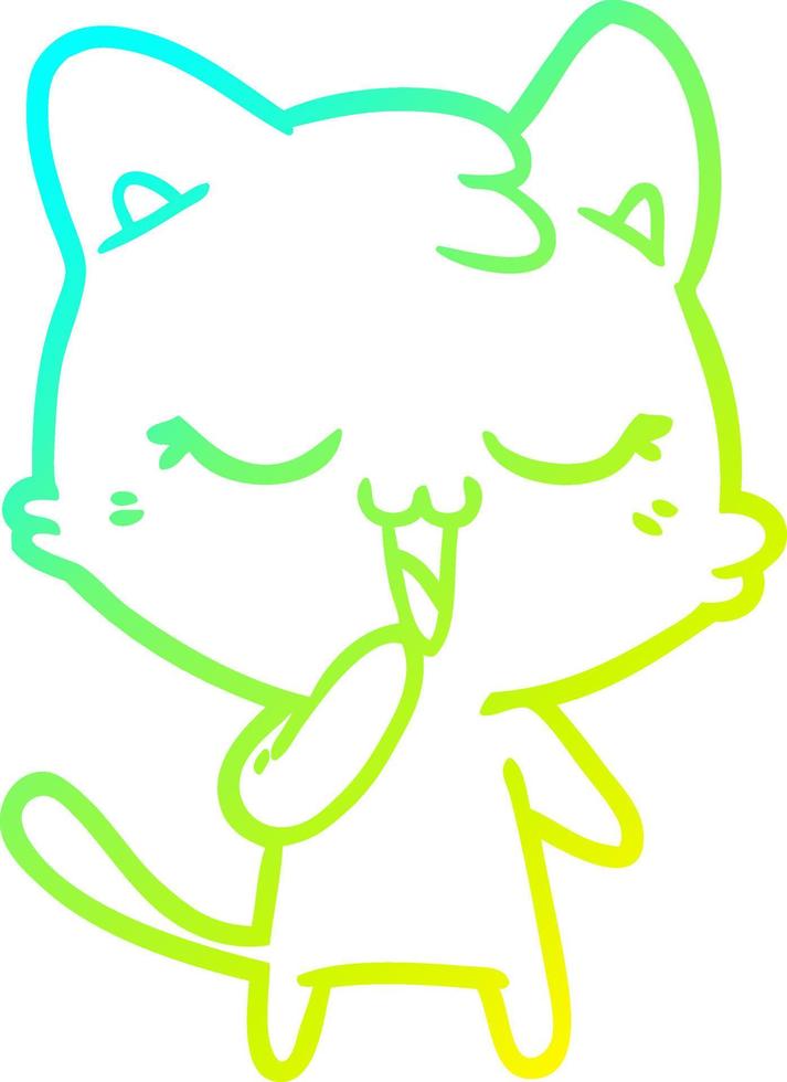 línea de gradiente frío dibujo feliz gato de dibujos animados vector