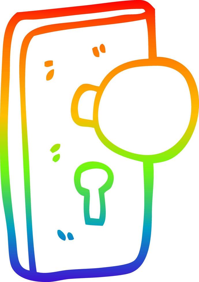 rainbow gradient line drawing cartoon door handle with keyhole vector