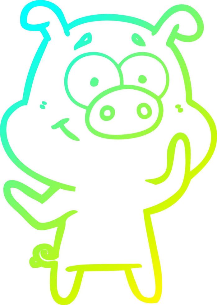 cold gradient line drawing happy cartoon pig vector