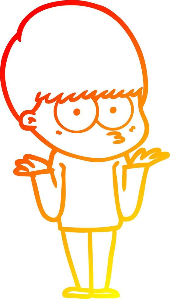 warm gradient line drawing confused cartoon boy shrugging shoulders vector