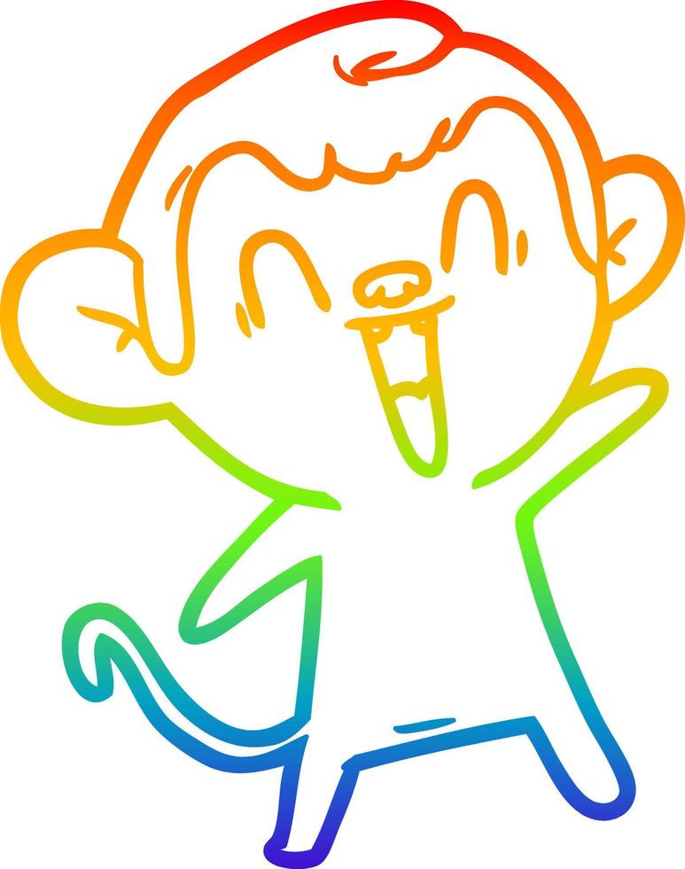 rainbow gradient line drawing cartoon laughing monkey vector