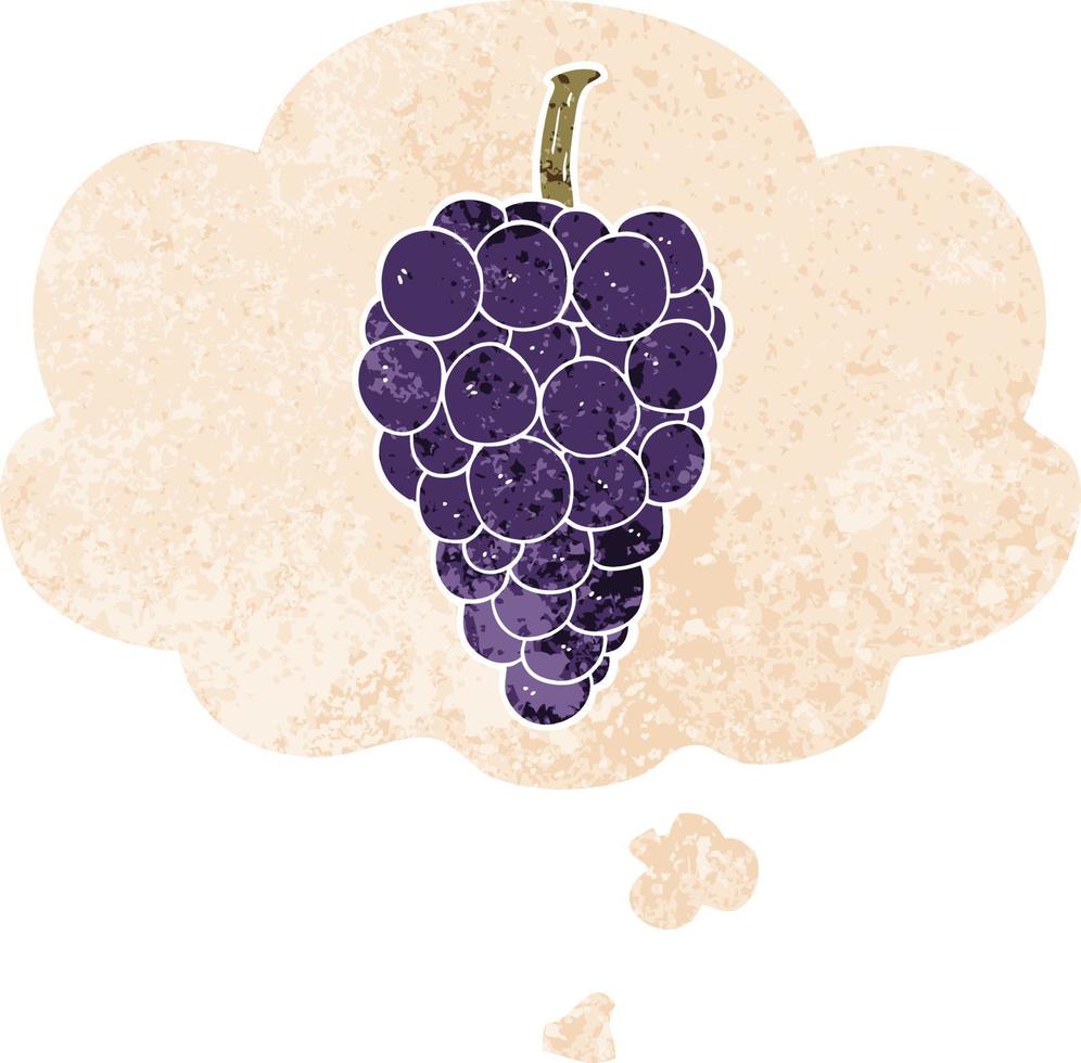 cartoon grapes and thought bubble in retro textured style vector