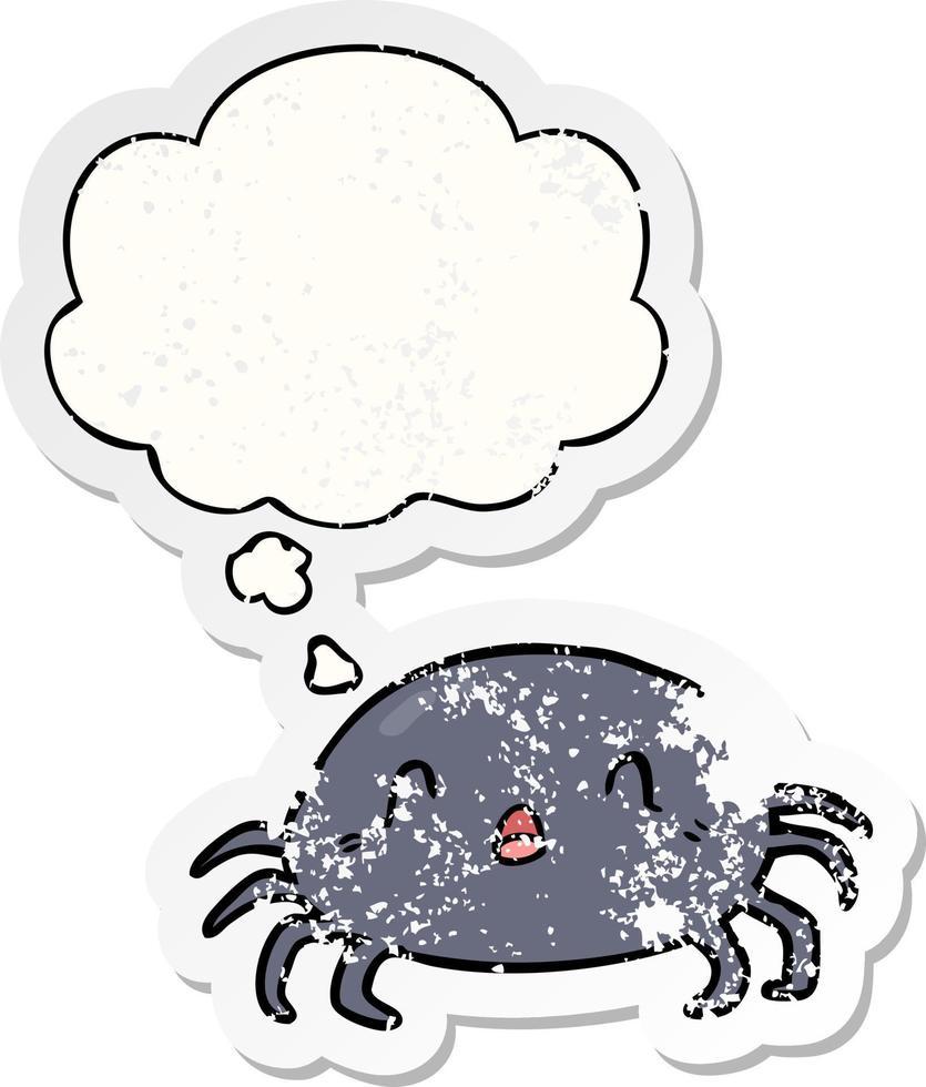 cartoon spider and thought bubble as a distressed worn sticker vector