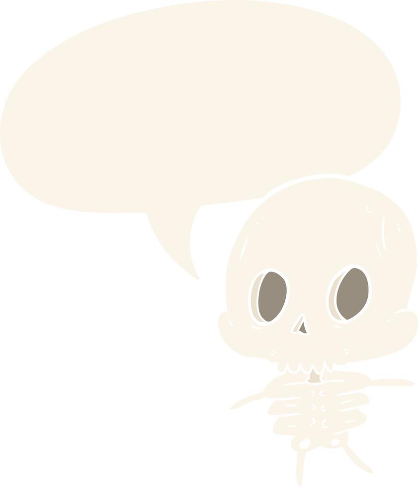 cute cartoon skeleton and speech bubble in retro style vector