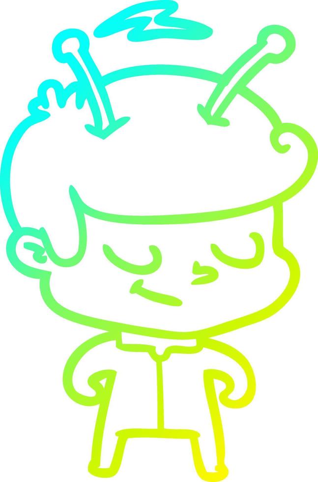 cold gradient line drawing friendly cartoon spaceman vector