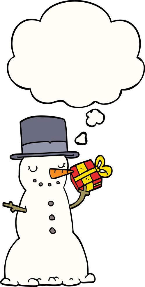 cartoon christmas snowman and thought bubble vector