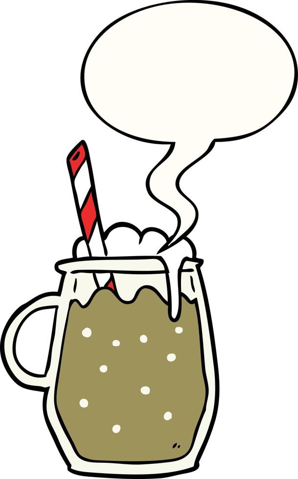 cartoon glass of root beer and straw and speech bubble vector