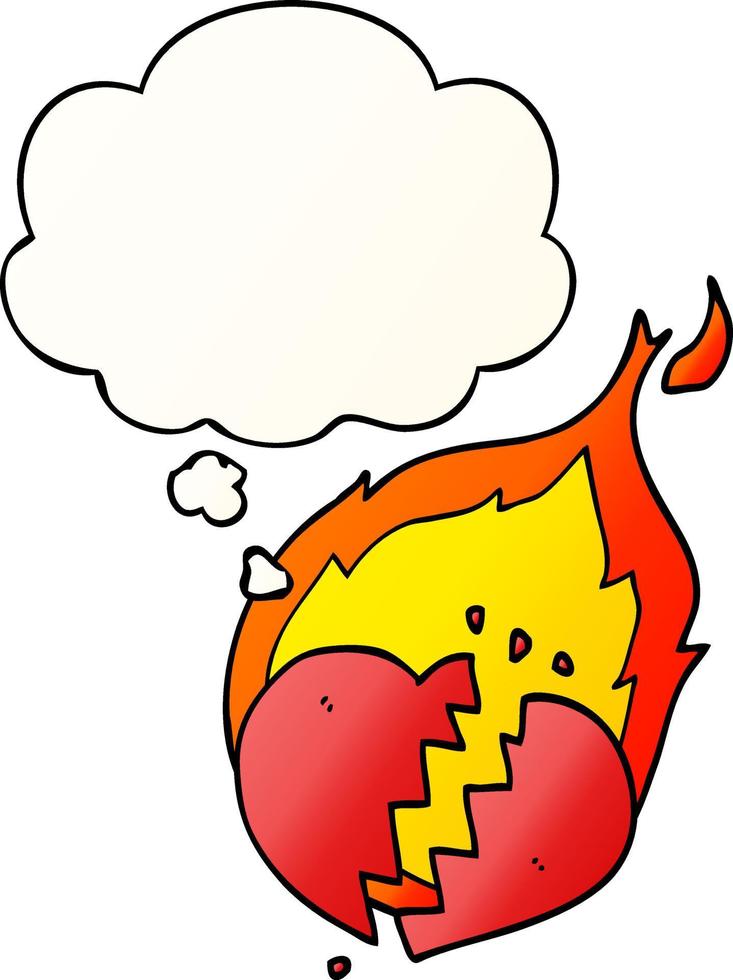 cartoon flaming heart and thought bubble in smooth gradient style vector