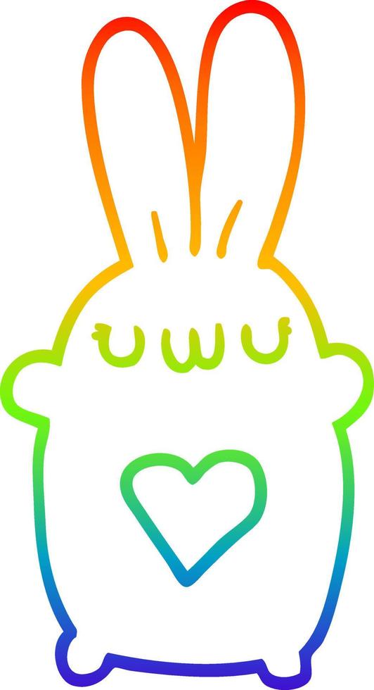 rainbow gradient line drawing cute cartoon rabbit with love heart vector