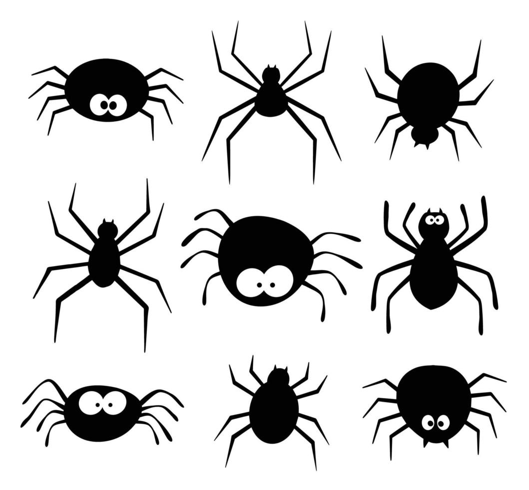 spider of halloween isolated on white background. Scary spiderweb hand drawn silhouette. vector