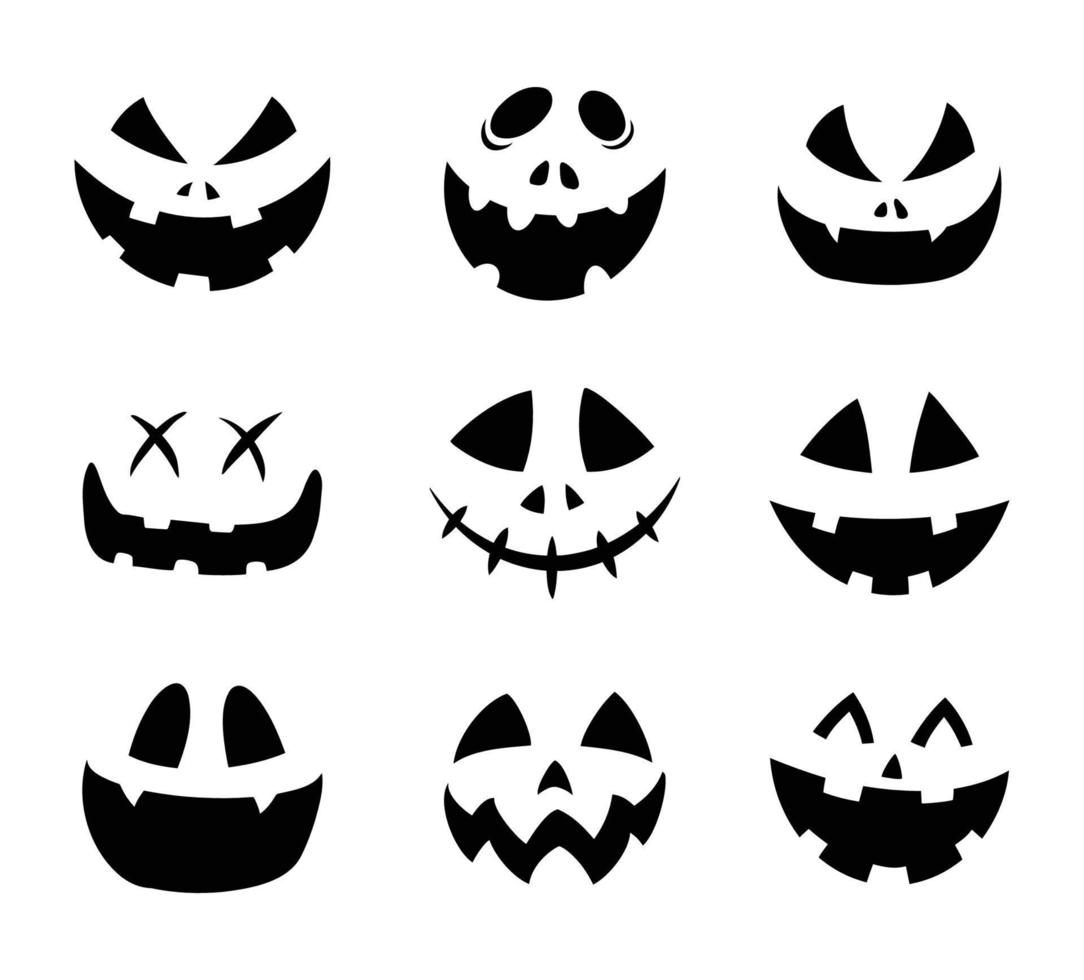 Halloween pumpkin faces icon set. Pumpkin silhouettes smile on white ...