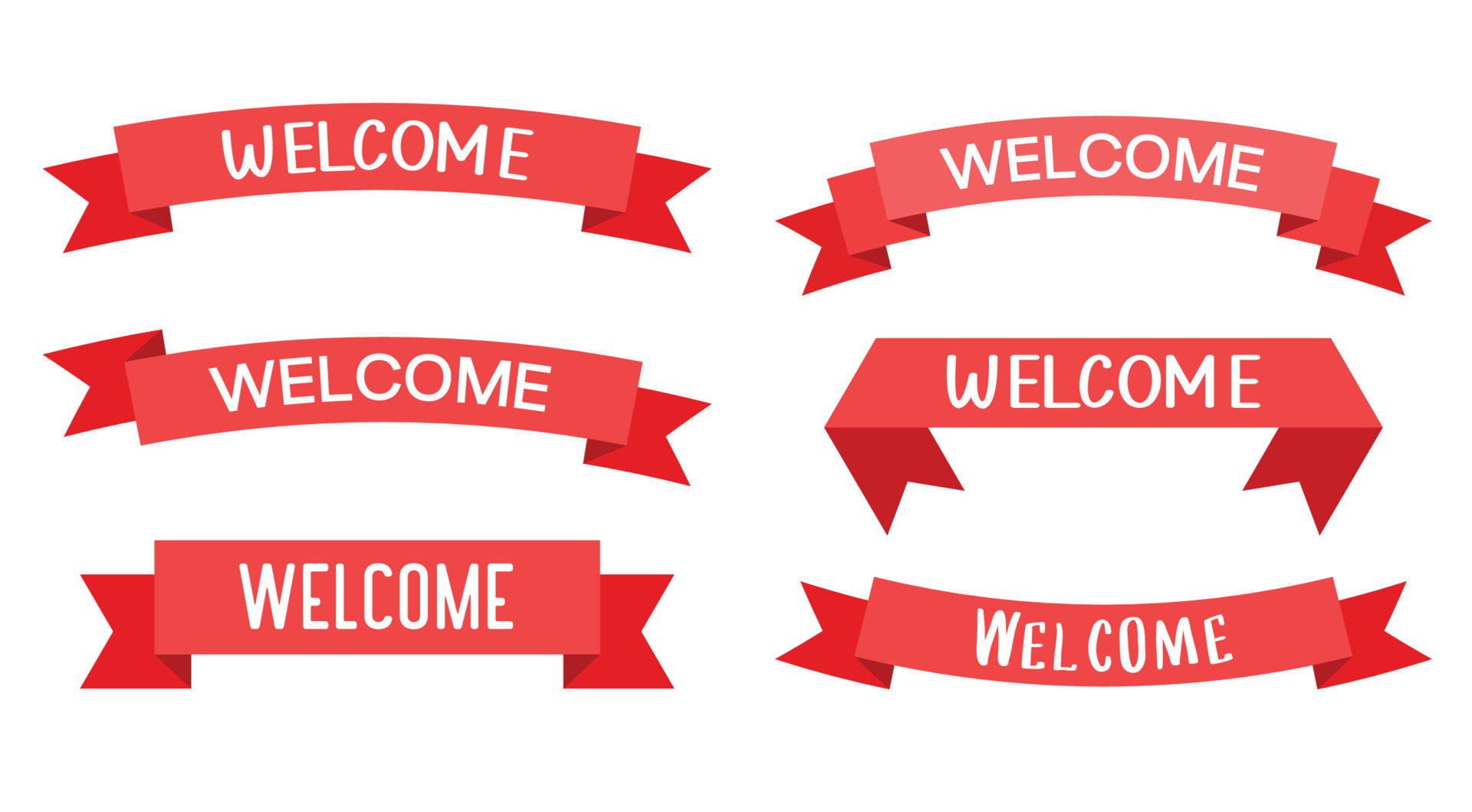 Welcome sign letters with red ribbon background. Welcome banner set