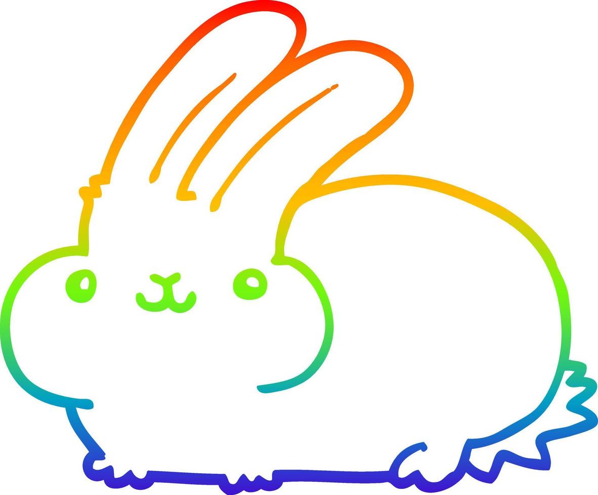 rainbow gradient line drawing cartoon rabbit vector