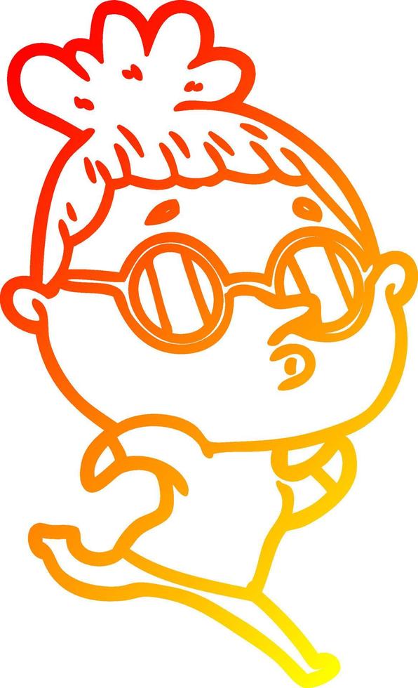 warm gradient line drawing cartoon woman wearing glasses vector