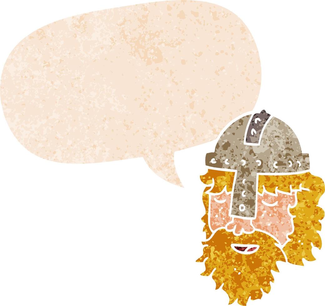 cartoon viking face and speech bubble in retro textured style vector