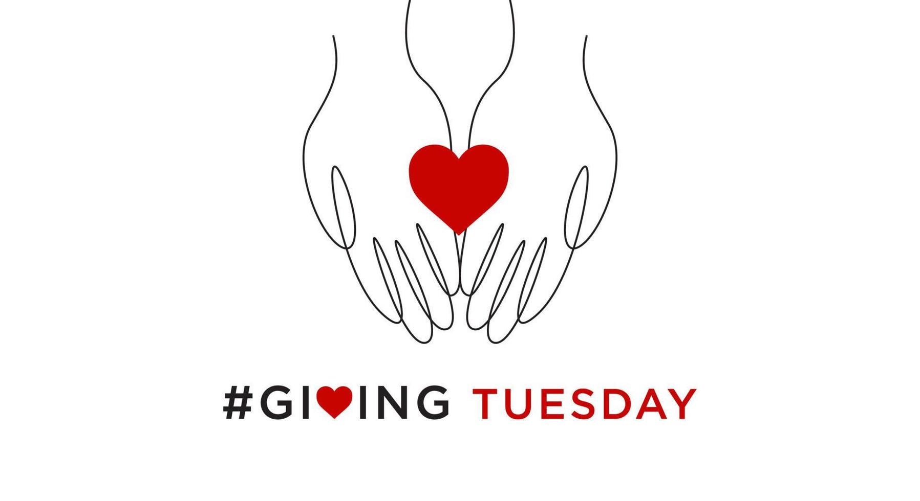 Giving Tuesday, the world's day of charity giving. Give with a sincere hand and heart. Background design, banner and social media posts, vector illustration.