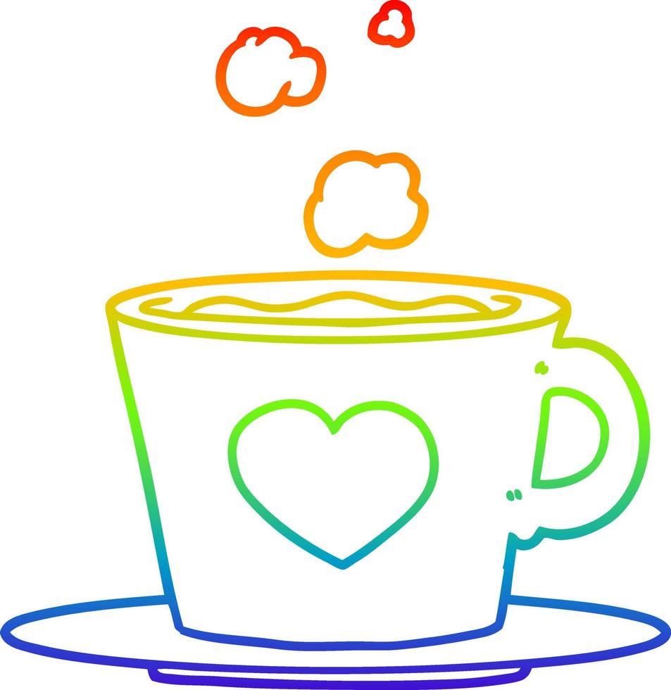 rainbow gradient line drawing a lovely cup of coffee vector