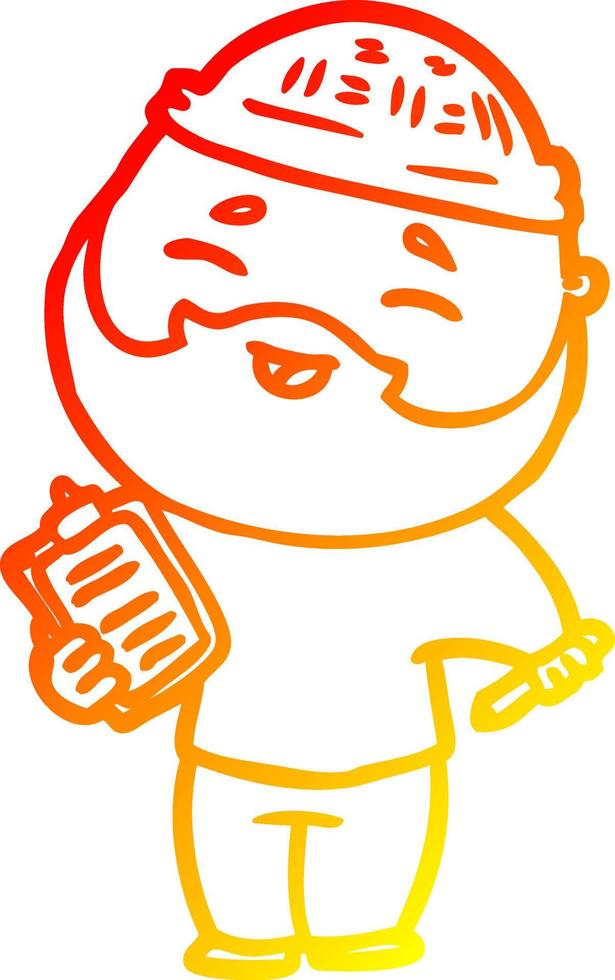 warm gradient line drawing cartoon happy bearded man vector
