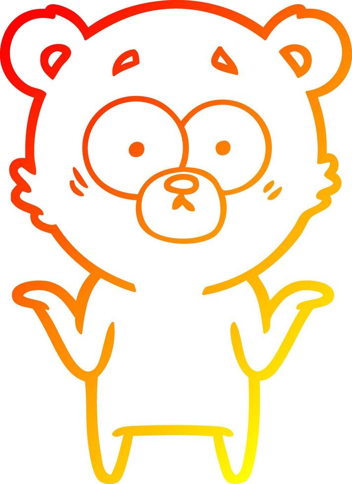 warm gradient line drawing cartoon bear shrugging shoulders vector