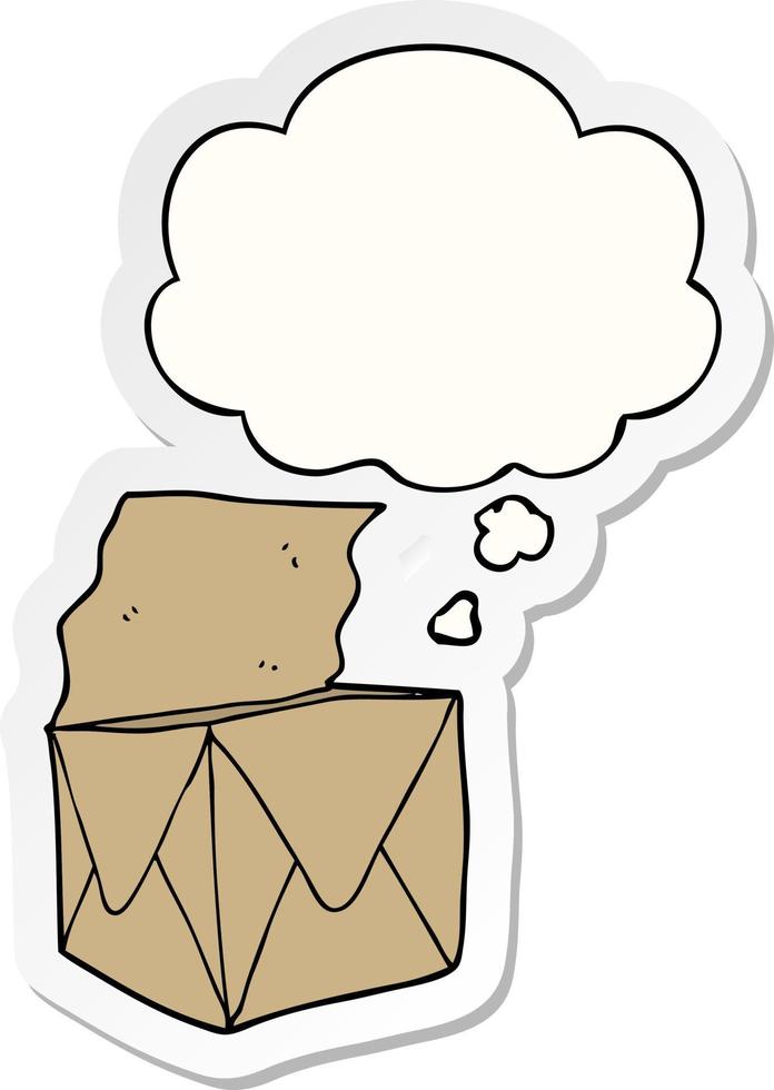 cartoon package and thought bubble as a printed sticker vector