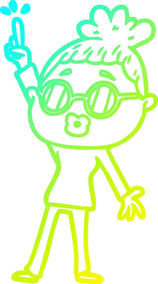 cold gradient line drawing cartoon dancing woman wearing spectacles vector