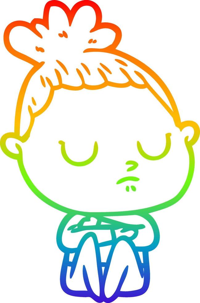 rainbow gradient line drawing cartoon calm woman vector
