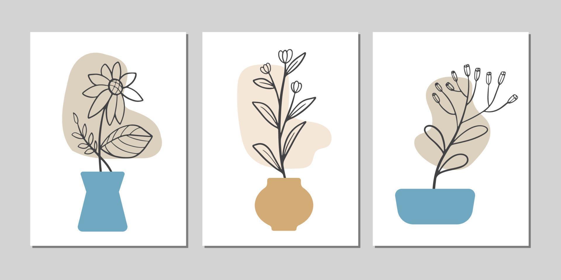 conjunto de carteles minimalistas de flores lineart vector