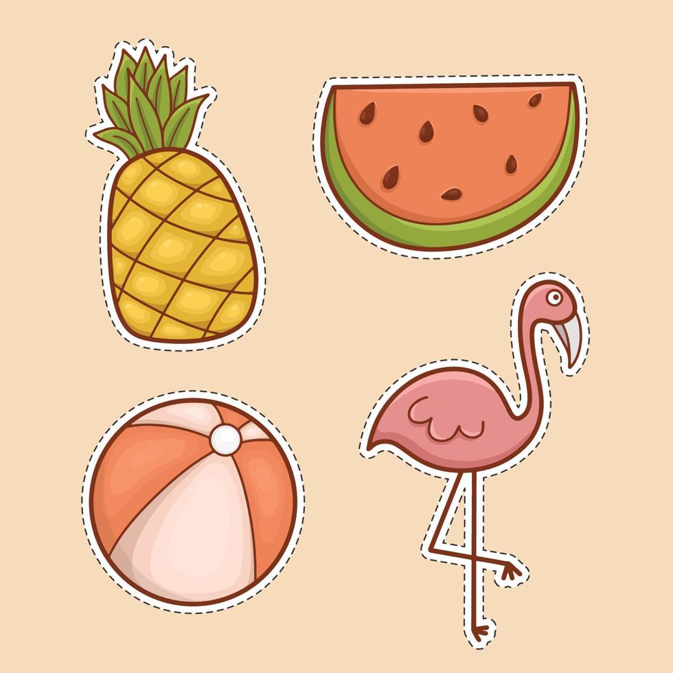 Set of cute summer stickers isolated clipart vector