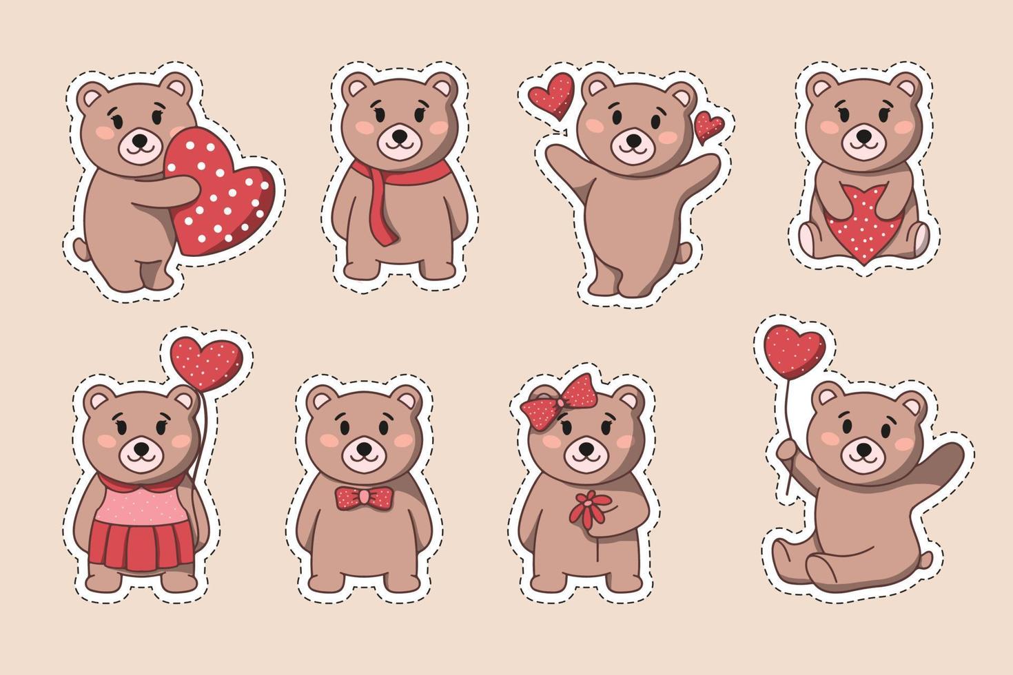 Set of cute teddy bear with lovely theme vector