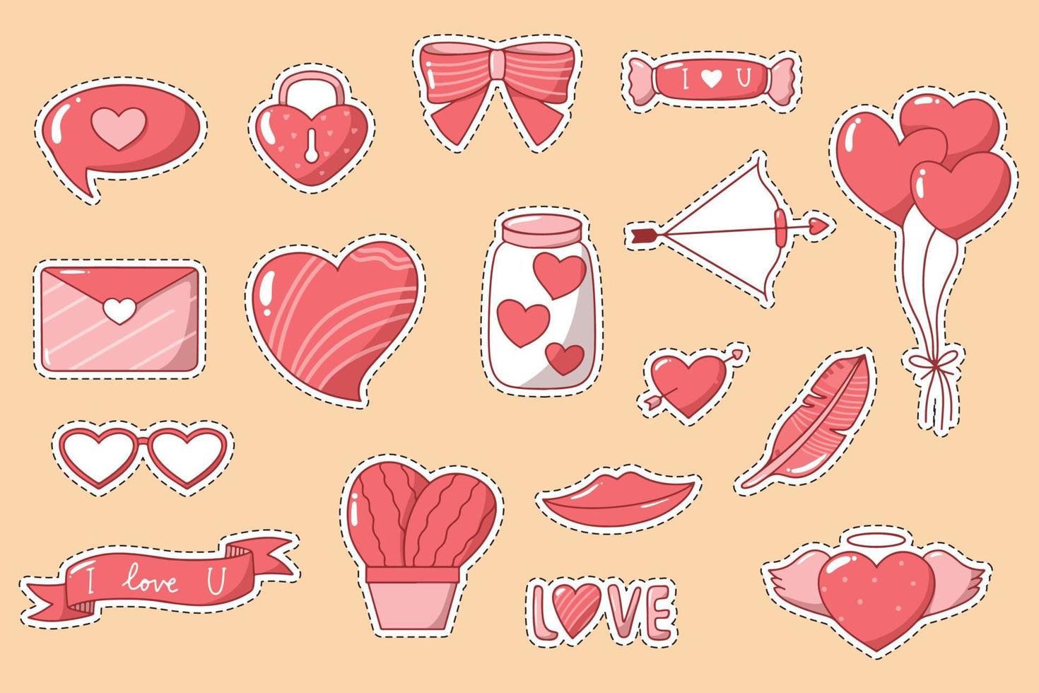 Set of lovely illustration stickers vector