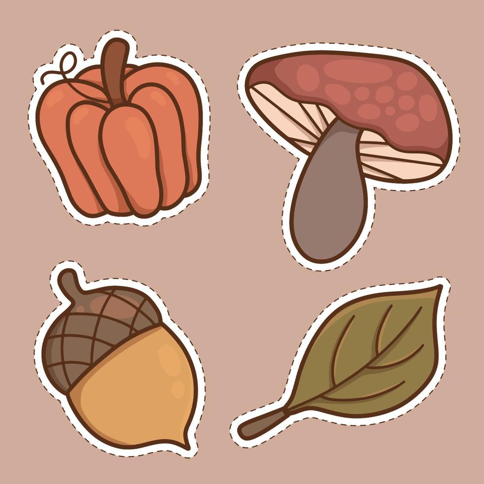 set of cute autumn fall season stickers isolated clipart vector