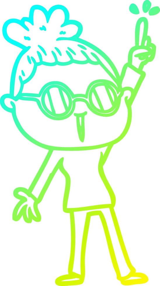cold gradient line drawing cartoon woman wearing spectacles vector