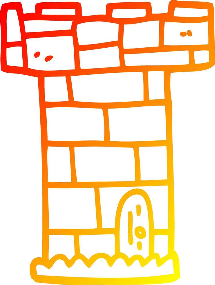 warm gradient line drawing cartoon castle tower vector