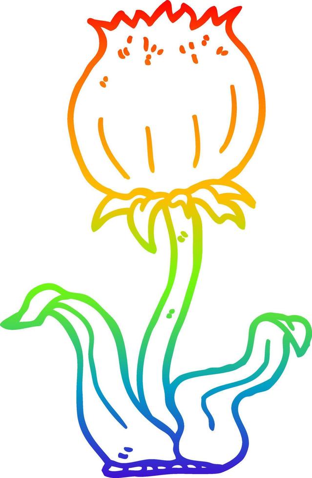 rainbow gradient line drawing cartoon wild flower vector