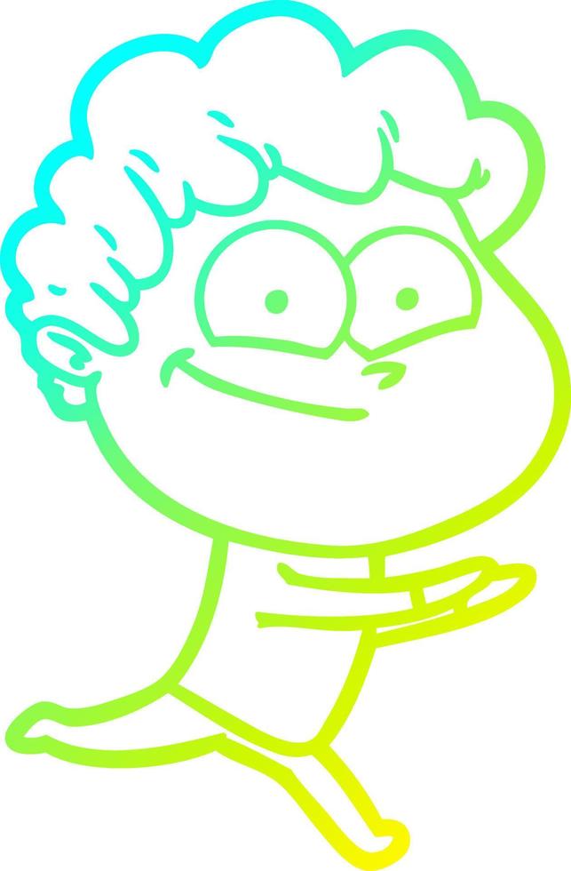 cold gradient line drawing cartoon happy man vector