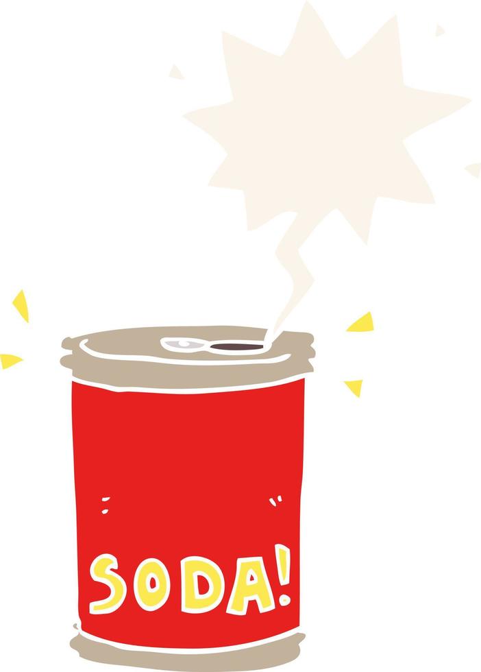 cartoon soda can and speech bubble in retro style vector