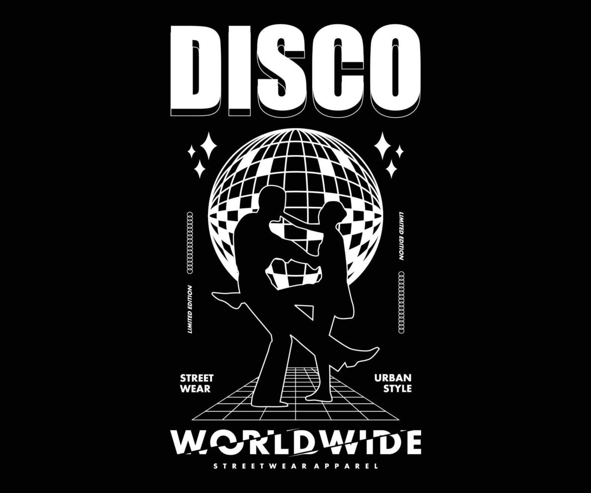 Aesthetic illustration of disco dance people t shirt design, vector graphic, typographic poster or tshirts street wear and Urban style