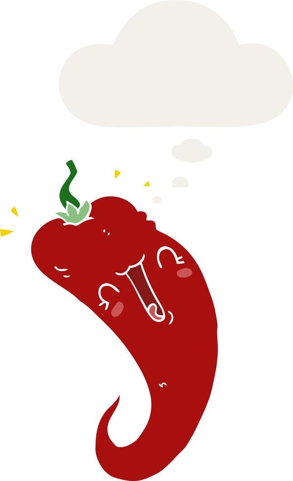 cartoon chili pepper and thought bubble in retro style vector