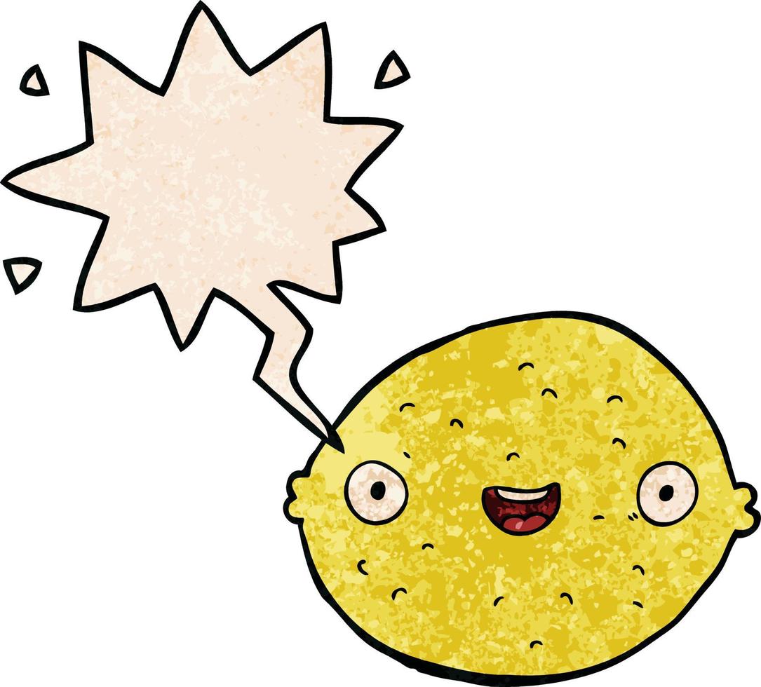 cartoon lemon and speech bubble in retro texture style vector