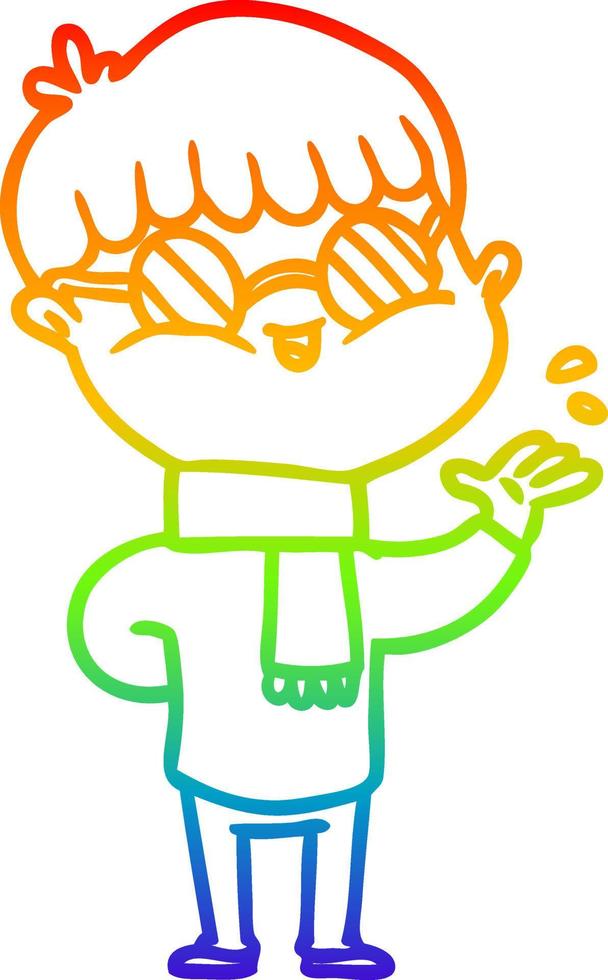rainbow gradient line drawing cartoon boy wearing spectacles vector