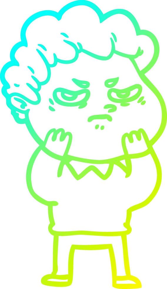 cold gradient line drawing cartoon angry man vector
