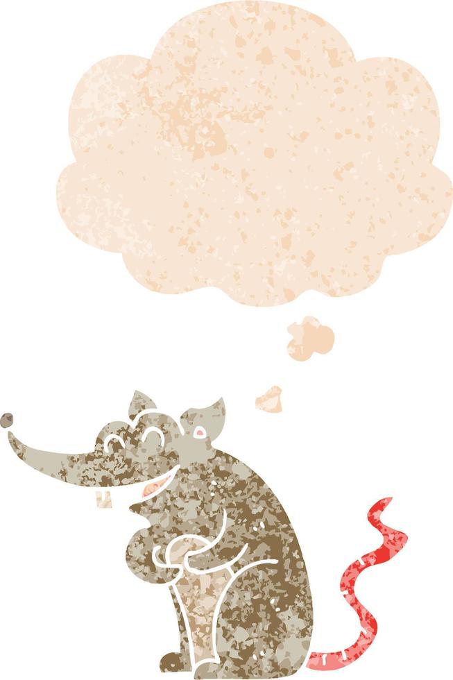 cartoon rat and thought bubble in retro textured style vector