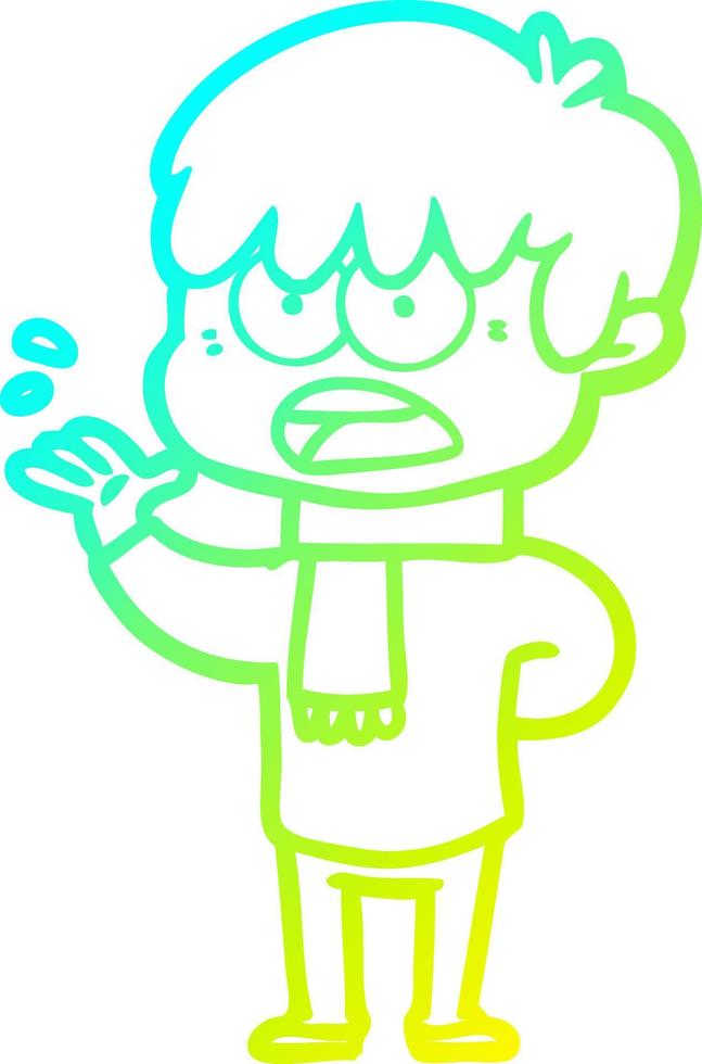 cold gradient line drawing worried cartoon boy vector