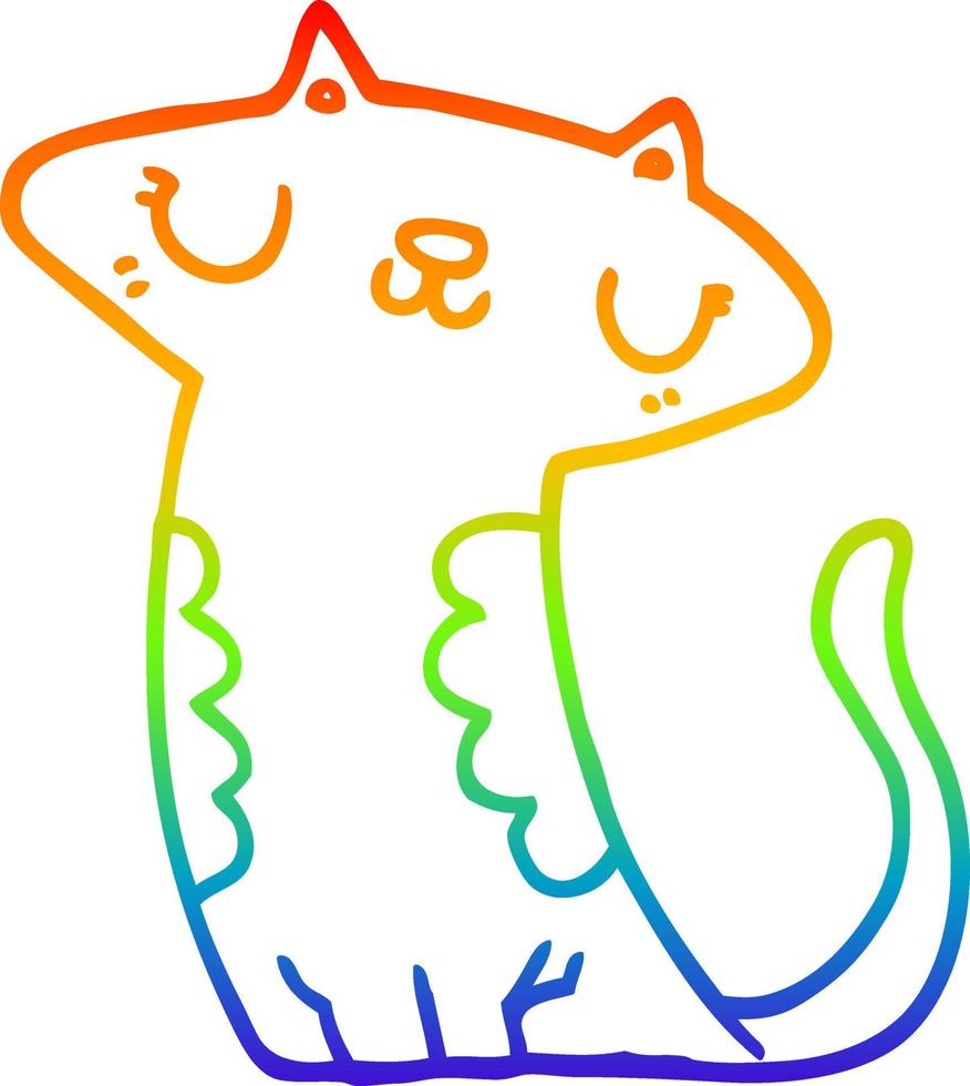 gato de dibujos animados de dibujo de línea de gradiente de arco iris vector